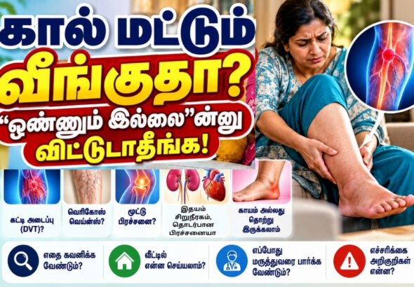 கால் வீக்கம் பற்றிய தமிழ் சுகாதார விழிப்புணர்வு படம்,