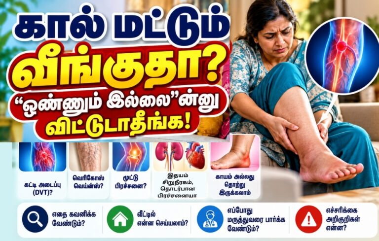கால் வீக்கம் பற்றிய தமிழ் சுகாதார விழிப்புணர்வு படம்,